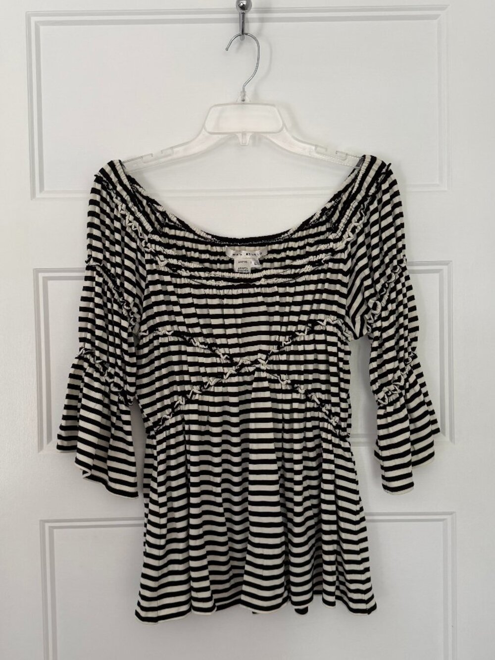 Max Studio - Black & White Striped Stretch Top - L